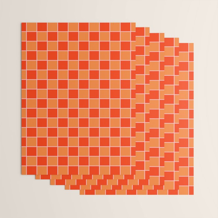 Checkered Grid Retro Contemporary Geometric Check Pattern in Orange Orange Pink Wrapping Paper Gallery Image 3
