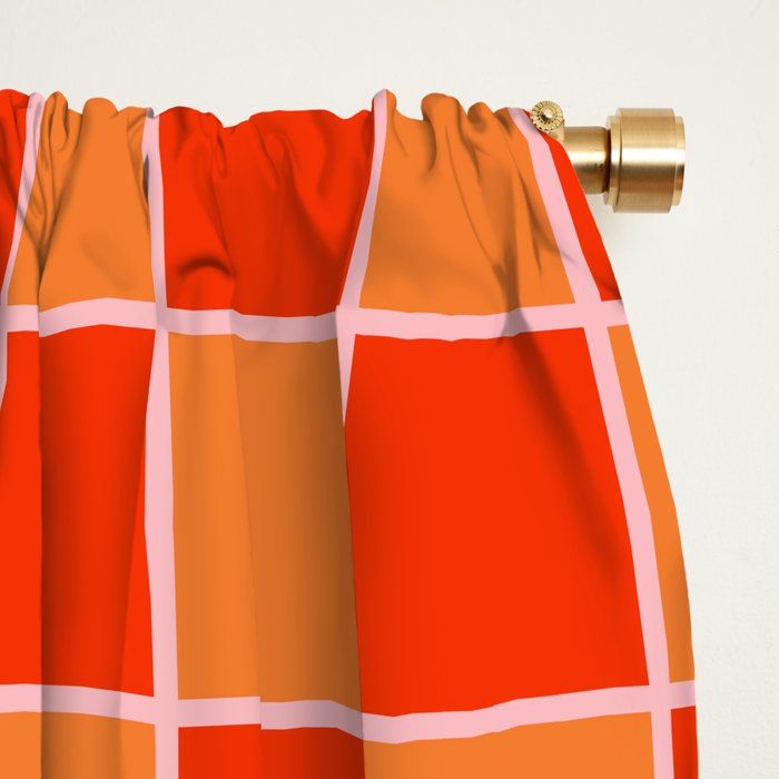 Checkered Grid Retro Contemporary Geometric Check Pattern in Orange Orange Pink Window Curtain Gallery Image 2