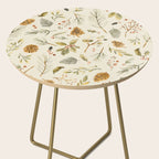Christmas holiday botanical Pinecones and Holly Ecru Gold Side Table Gallery Image 2