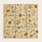 Christmas holiday botanical Pinecones and Holly Ecru Gold Wood Wall Art Gallery Image 1