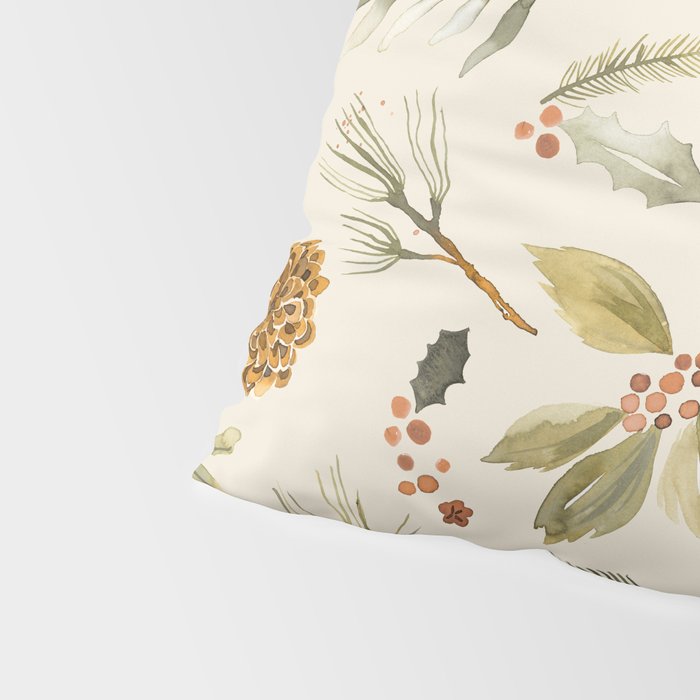 Christmas holiday botanical Pinecones and Holly Ecru Gold Pillow Sham Gallery Image 4
