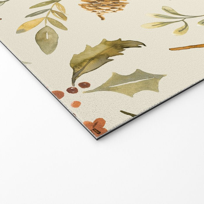Christmas holiday botanical Pinecones and Holly Ecru Gold Welcome Mat Gallery Image 2