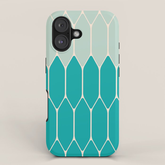 Minimalist Geometric Long Honeycomb Two-Toned Pattern in Turquoise Aqua Teal iPhone Case Gallery Image 1