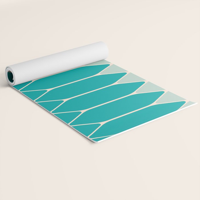 Minimalist Geometric Long Honeycomb Two-Toned Pattern in Turquoise Aqua Teal Yoga Mat Gallery Image 2