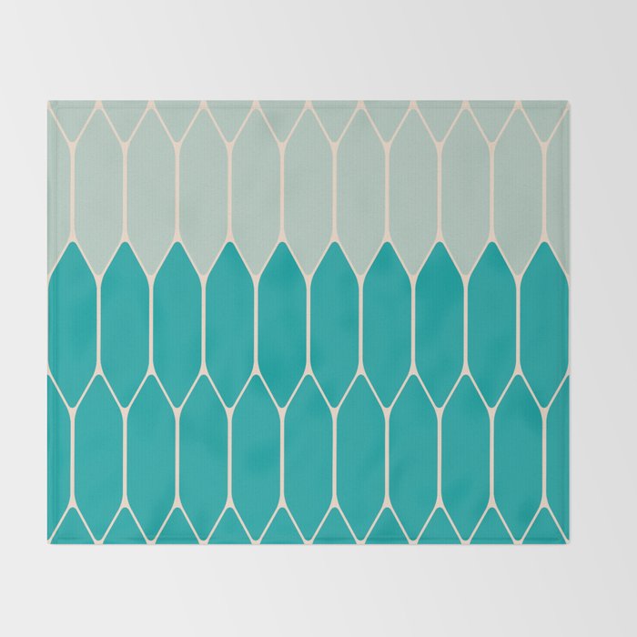 Minimalist Geometric Long Honeycomb Two-Toned Pattern in Turquoise Aqua Teal Throw Blanket Gallery Image 2
