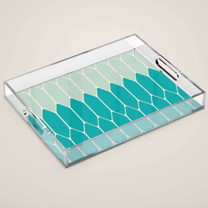 Minimalist Geometric Long Honeycomb Two-Toned Pattern in Turquoise Aqua Teal Acrylic Tray Gallery Image 1