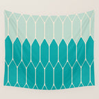 Minimalist Geometric Long Honeycomb Two-Toned Pattern in Turquoise Aqua Teal Wall Tapestry Gallery Image 4