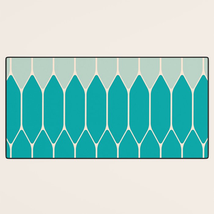 Minimalist Geometric Long Honeycomb Two-Toned Pattern in Turquoise Aqua Teal Desk Mat Gallery Image 3