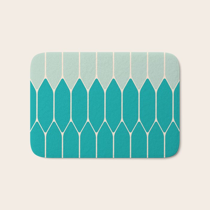 Minimalist Geometric Long Honeycomb Two-Toned Pattern in Turquoise Aqua Teal Bath Mat Gallery Image 1