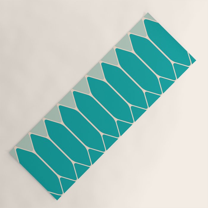 Minimalist Geometric Long Honeycomb Two-Toned Pattern in Turquoise Aqua Teal Yoga Mat Gallery Image 1