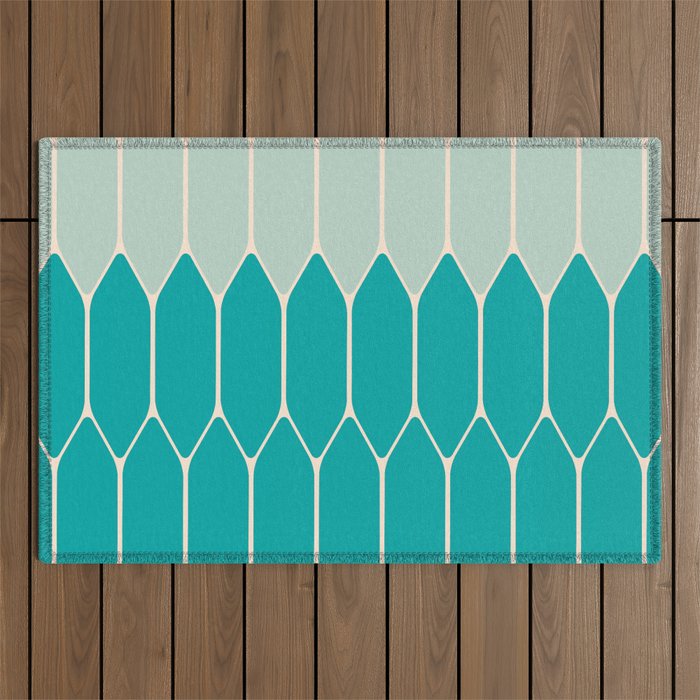 Minimalist Geometric Long Honeycomb Two-Toned Pattern in Turquoise Aqua Teal Outdoor Rug Gallery Image 1