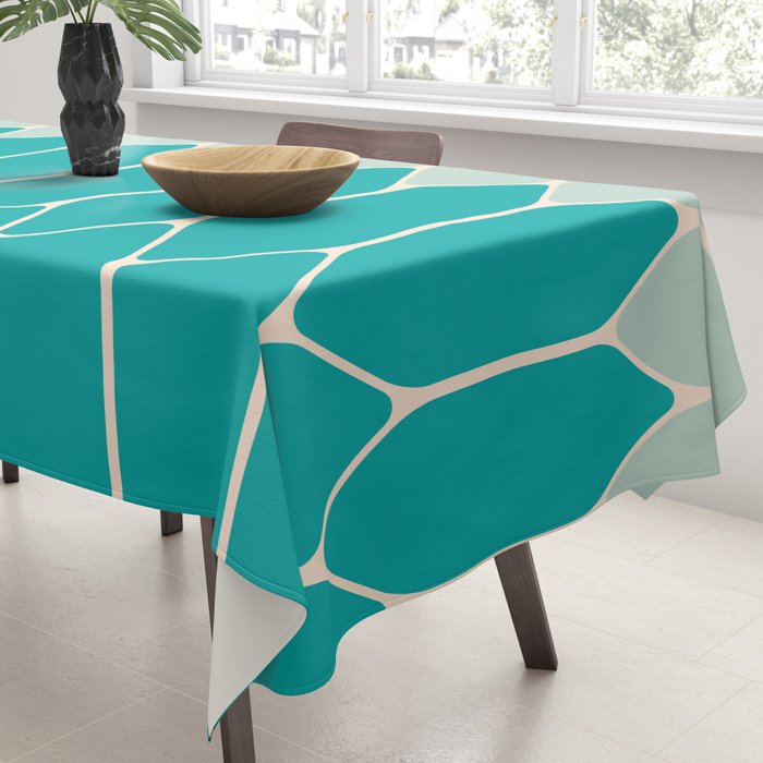 Minimalist Geometric Long Honeycomb Two-Toned Pattern in Turquoise Aqua Teal Tablecloth Gallery Image 3