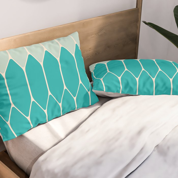 Minimalist Geometric Long Honeycomb Two-Toned Pattern in Turquoise Aqua Teal Pillow Sham Gallery Image 2