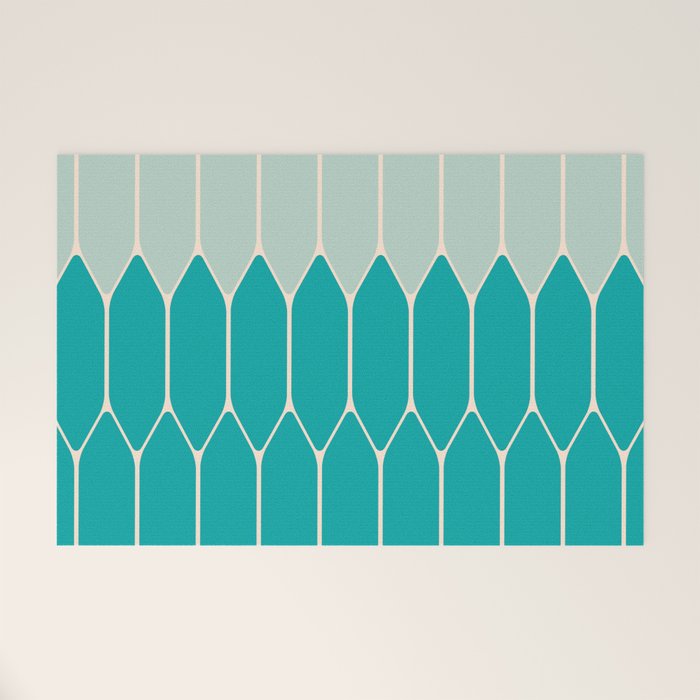 Minimalist Geometric Long Honeycomb Two-Toned Pattern in Turquoise Aqua Teal Welcome Mat Gallery Image 1