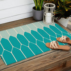 Minimalist Geometric Long Honeycomb Two-Toned Pattern in Turquoise Aqua Teal Outdoor Rug Gallery Image 2