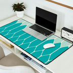 Minimalist Geometric Long Honeycomb Two-Toned Pattern in Turquoise Aqua Teal Desk Mat Gallery Image 2