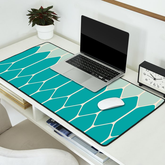 Minimalist Geometric Long Honeycomb Two-Toned Pattern in Turquoise Aqua Teal Desk Mat Gallery Image 2