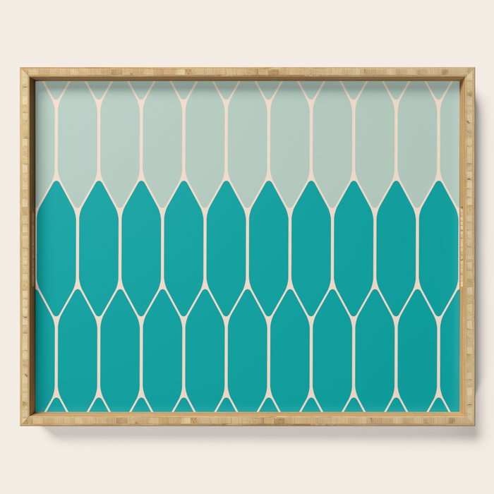 Minimalist Geometric Long Honeycomb Two-Toned Pattern in Turquoise Aqua Teal Serving Tray Gallery Image 1