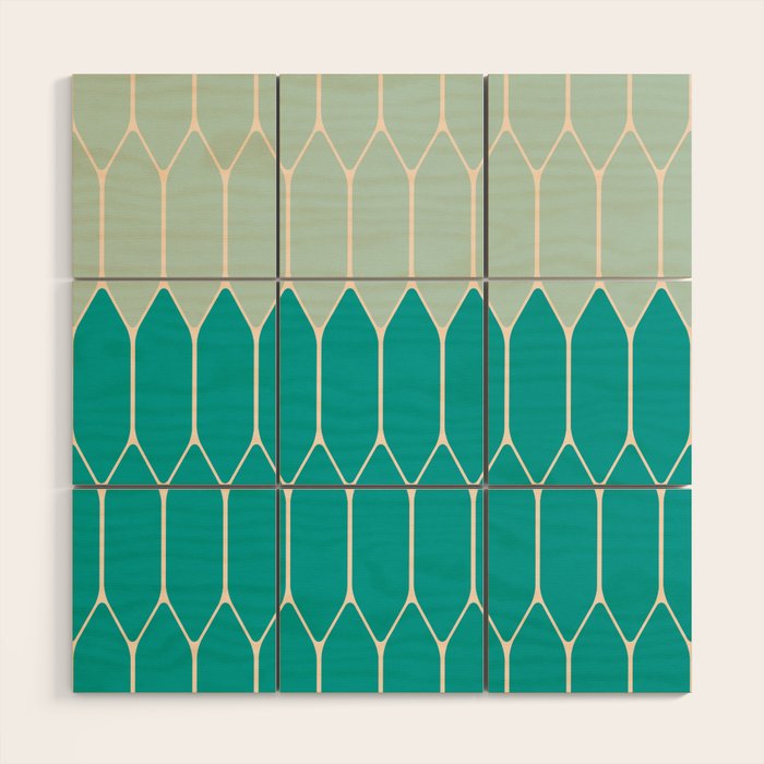 Minimalist Geometric Long Honeycomb Two-Toned Pattern in Turquoise Aqua Teal Wood Wall Art Gallery Image 1