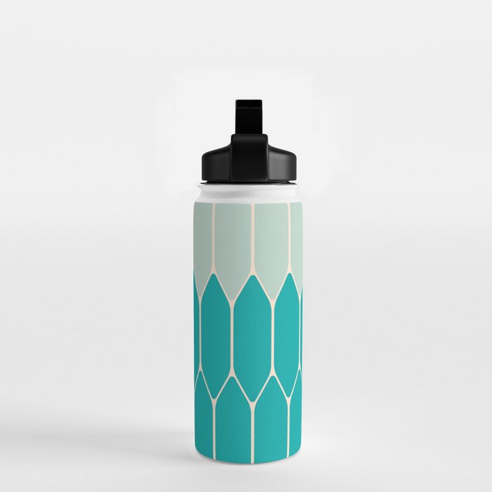 Minimalist Geometric Long Honeycomb Two-Toned Pattern in Turquoise Aqua Teal Water Bottle Gallery Image 2