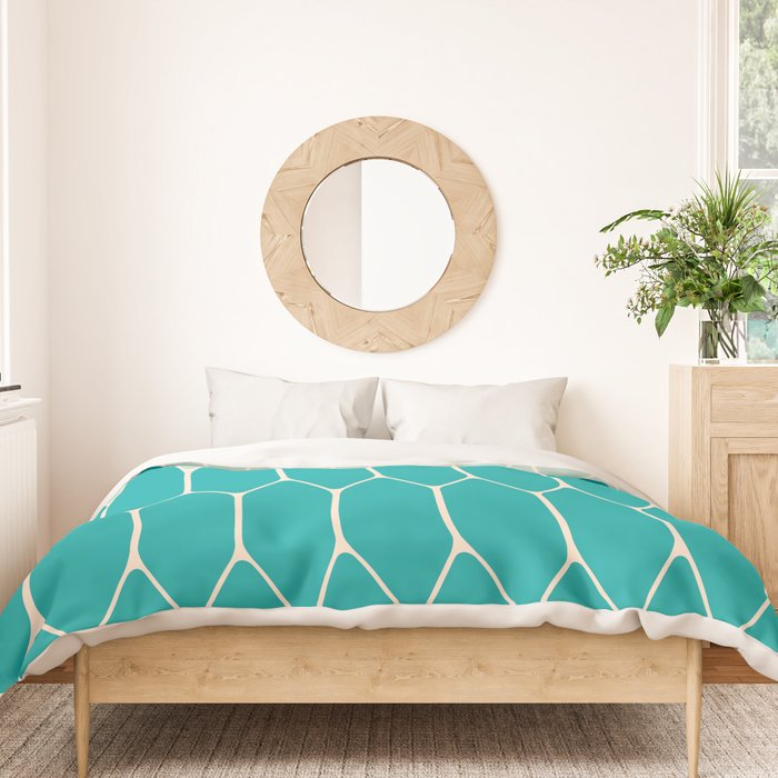 Minimalist Geometric Long Honeycomb Two-Toned Pattern in Turquoise Aqua Teal Duvet Cover Gallery Image 3