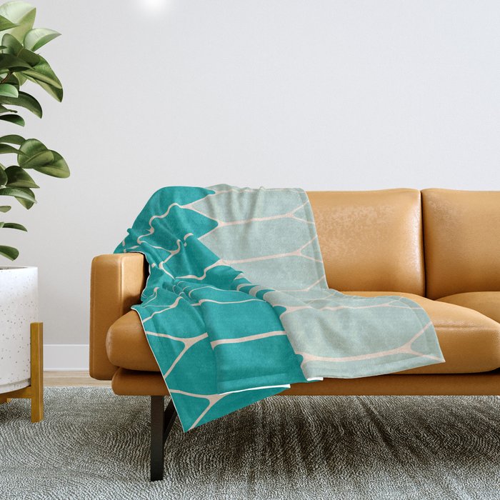 Minimalist Geometric Long Honeycomb Two-Toned Pattern in Turquoise Aqua Teal Throw Blanket Gallery Image 1