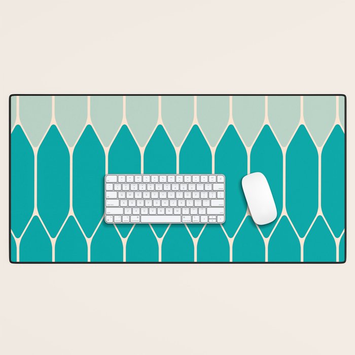 Minimalist Geometric Long Honeycomb Two-Toned Pattern in Turquoise Aqua Teal Desk Mat Gallery Image 1