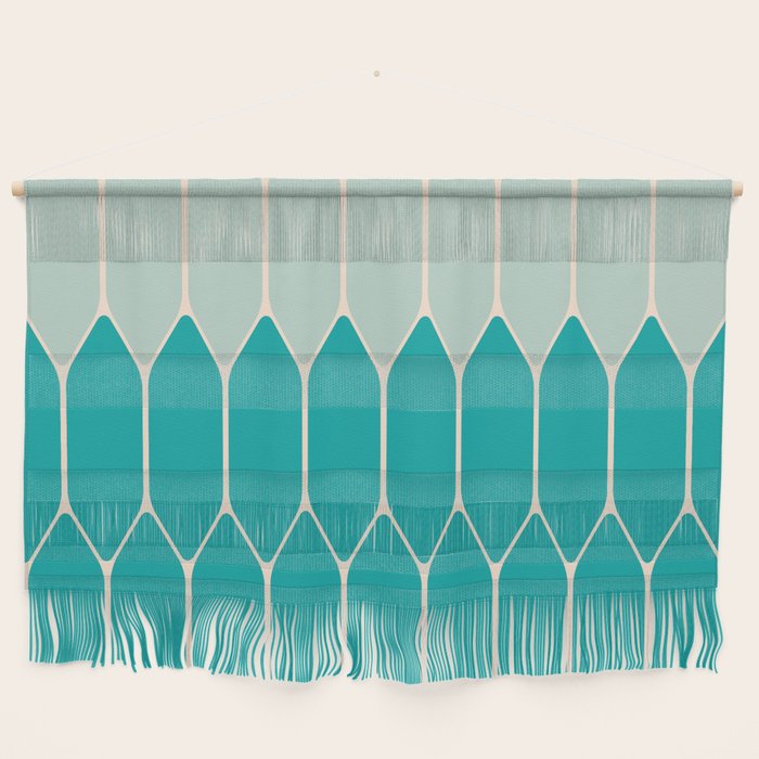 Minimalist Geometric Long Honeycomb Two-Toned Pattern in Turquoise Aqua Teal Wall Hanging Gallery Image 1