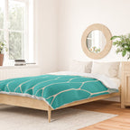 Minimalist Geometric Long Honeycomb Two-Toned Pattern in Turquoise Aqua Teal Duvet Cover Gallery Image 2