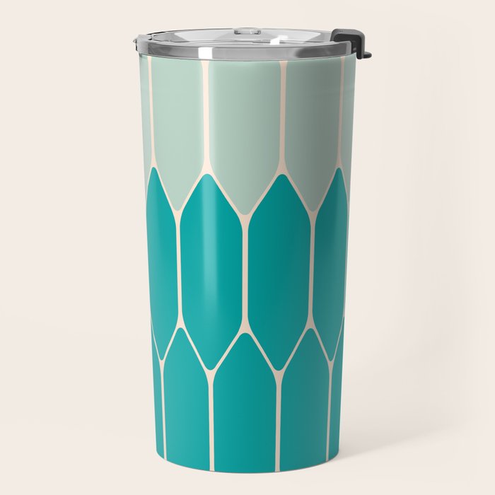Minimalist Geometric Long Honeycomb Two-Toned Pattern in Turquoise Aqua Teal Travel Mug Gallery Image 2