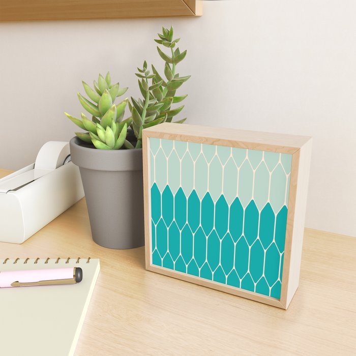 Minimalist Geometric Long Honeycomb Two-Toned Pattern in Turquoise Aqua Teal Mini Art Print Gallery Image 2