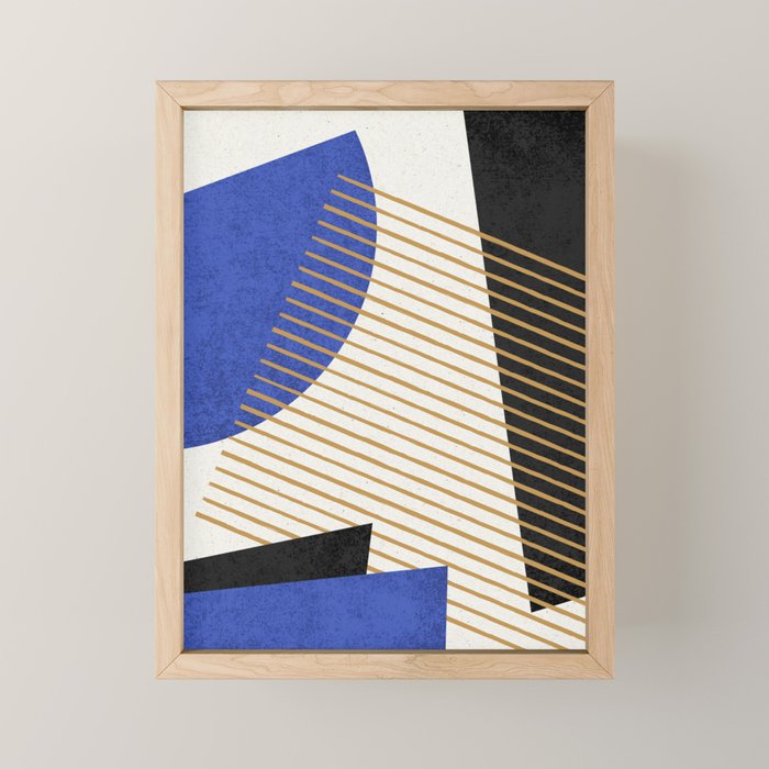Stripes Circle Geometric Abstract Pattern 1 - Navy Blue Black Mini Art Print Gallery Image 1