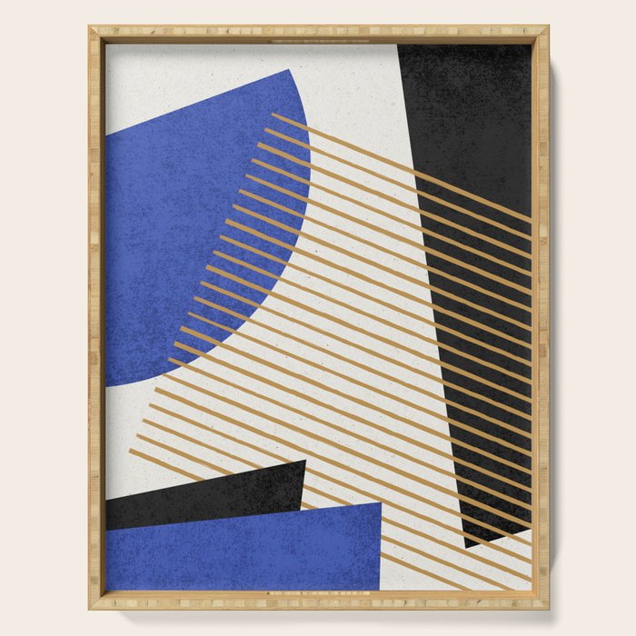 Stripes Circle Geometric Abstract Pattern 1 - Navy Blue Black Serving Tray Gallery Image 1