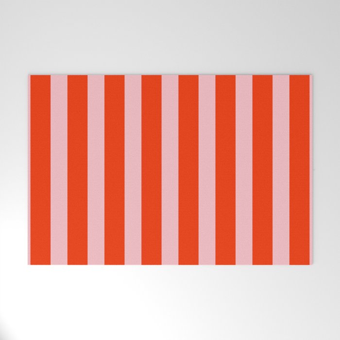 Vertical Stripes Bold Fun Basic Pattern in Orange and Pink Welcome Mat Gallery Image 1