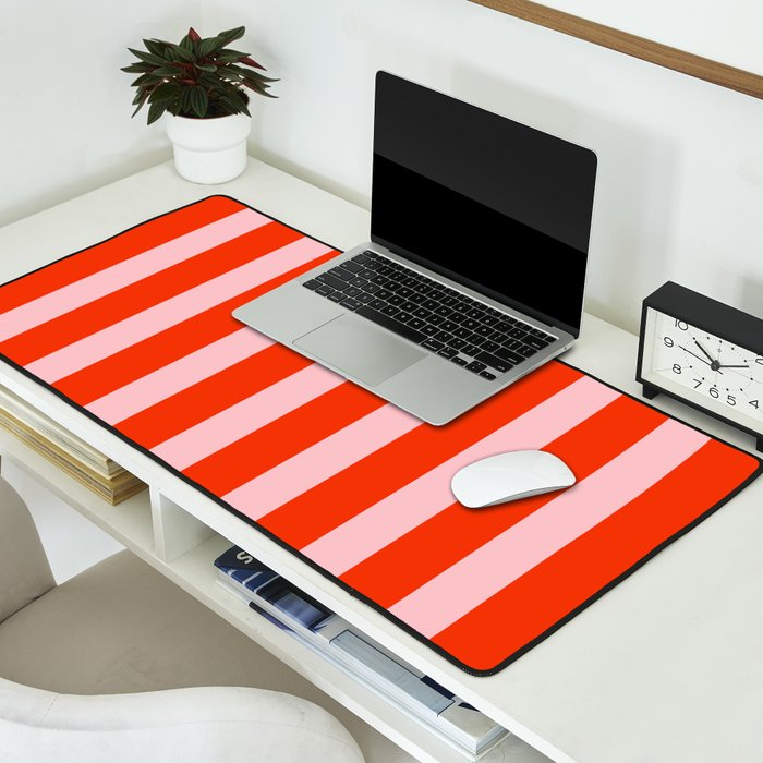 Vertical Stripes Bold Fun Basic Pattern in Orange and Pink Desk Mat Gallery Image 2