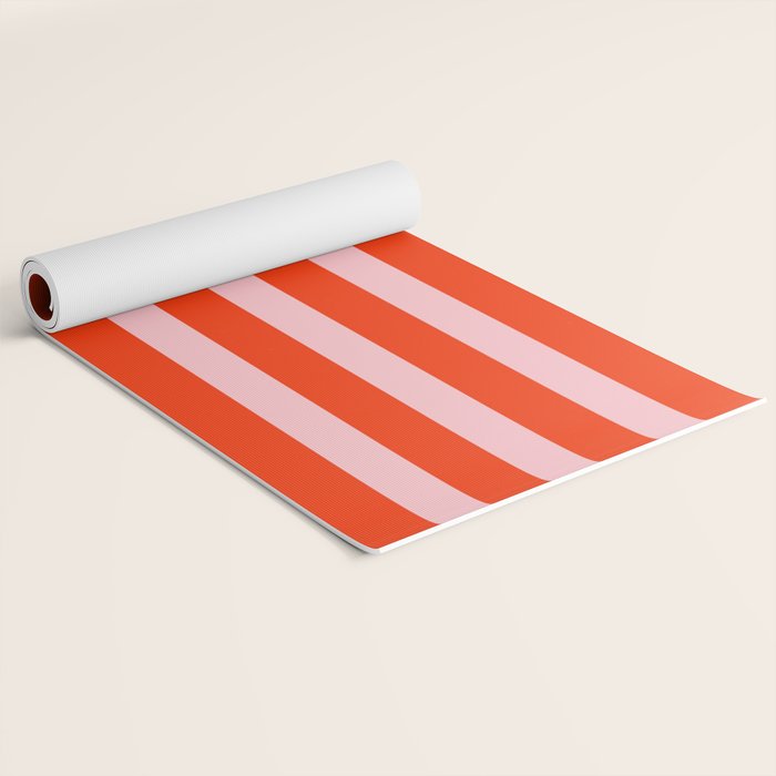 Vertical Stripes Bold Fun Basic Pattern in Orange and Pink Yoga Mat Gallery Image 2
