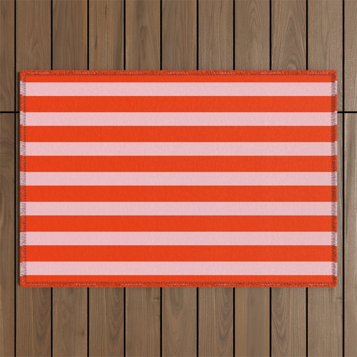 Vertical Stripes Bold Fun Basic Pattern in Orange and Pink Outdoor Rug Gallery Image 1