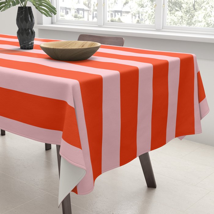 Vertical Stripes Bold Fun Basic Pattern in Orange and Pink Tablecloth Gallery Image 3
