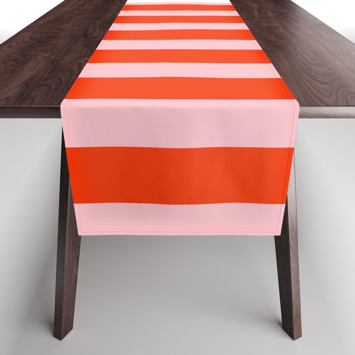 Vertical Stripes Bold Fun Basic Pattern in Orange and Pink Table Runner Gallery Image 1