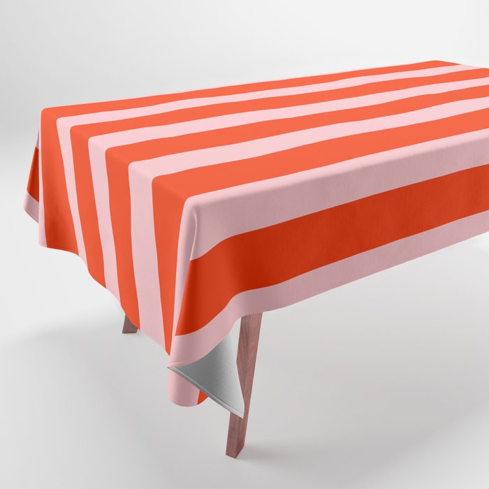 Vertical Stripes Bold Fun Basic Pattern in Orange and Pink Tablecloth Gallery Image 1