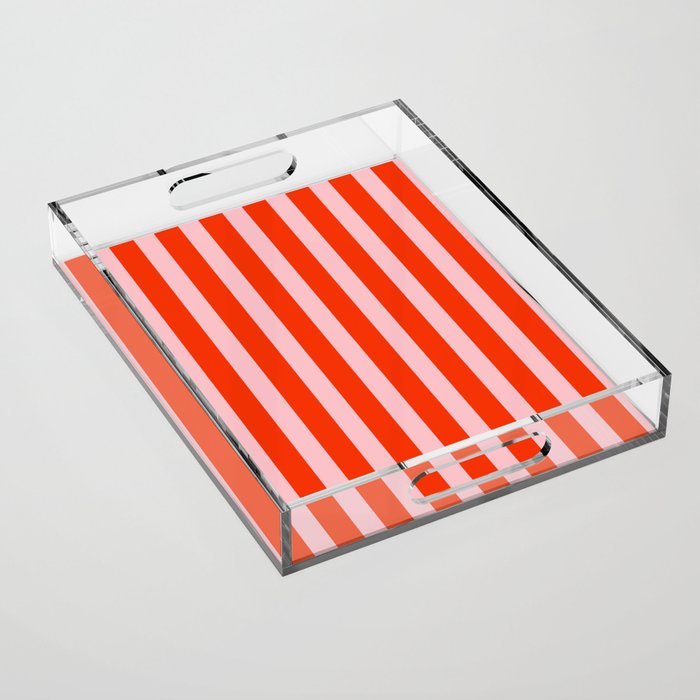 Vertical Stripes Bold Fun Basic Pattern in Orange and Pink Acrylic Tray Gallery Image 1