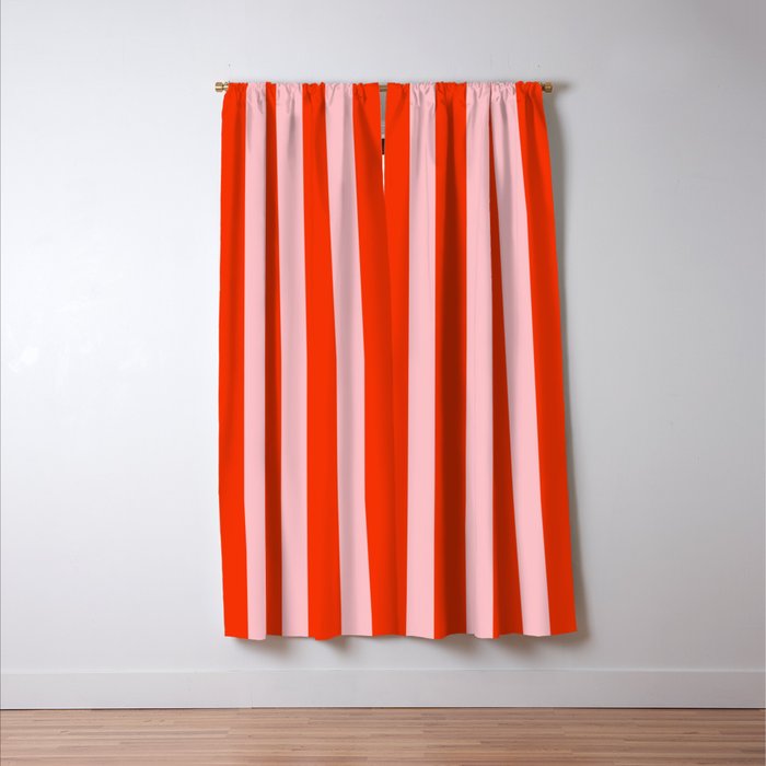 Vertical Stripes Bold Fun Basic Pattern in Orange and Pink Window Curtain Gallery Image 3