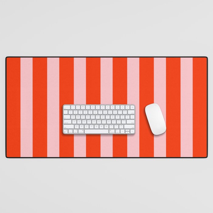 Vertical Stripes Bold Fun Basic Pattern in Orange and Pink Desk Mat Gallery Image 1