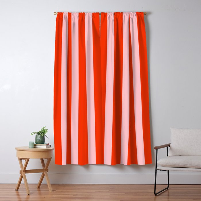 Vertical Stripes Bold Fun Basic Pattern in Orange and Pink Window Curtain Gallery Image 5