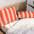 Vertical Stripes Bold Fun Basic Pattern in Orange and Pink Pillow Sham Gallery Image 2