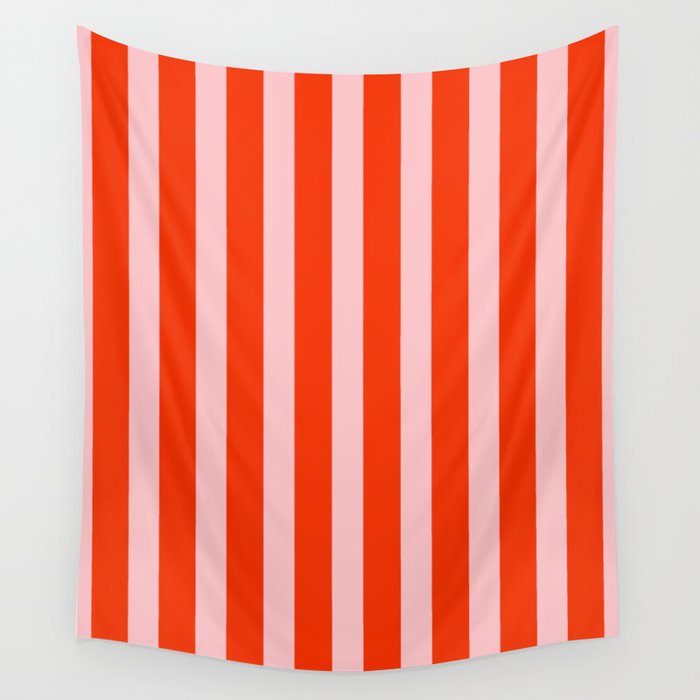 Vertical Stripes Bold Fun Basic Pattern in Orange and Pink Wall Tapestry Gallery Image 1