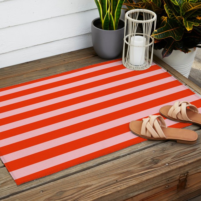 Vertical Stripes Bold Fun Basic Pattern in Orange and Pink Outdoor Rug Gallery Image 2