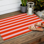 Vertical Stripes Bold Fun Basic Pattern in Orange and Pink Outdoor Rug Gallery Image 2