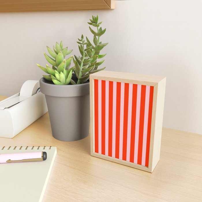Vertical Stripes Bold Fun Basic Pattern in Orange and Pink Mini Art Print Gallery Image 2