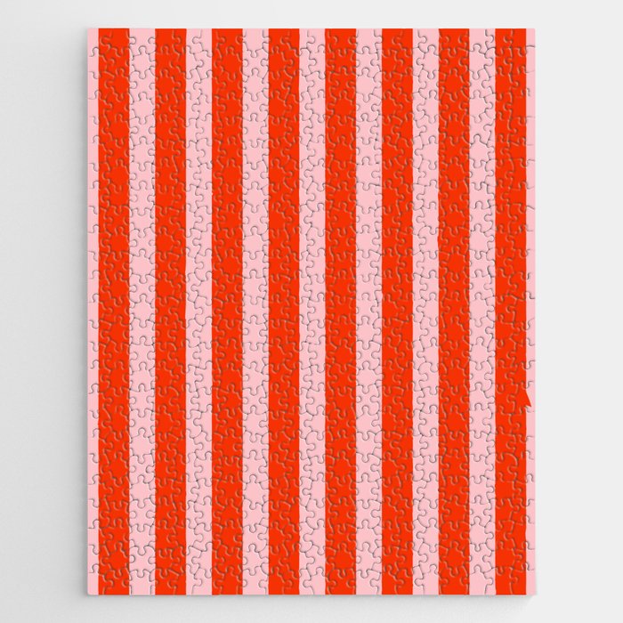 Vertical Stripes Bold Fun Basic Pattern in Orange and Pink Jigsaw Puzzle Gallery Image 1